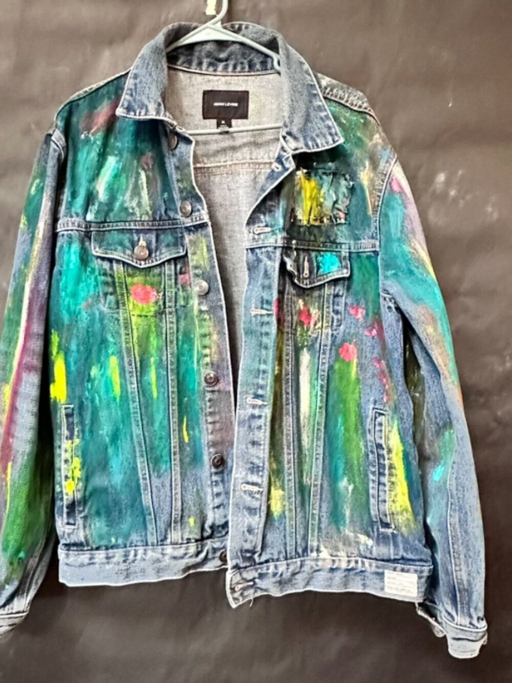 Adam Levine Denim Jacket Size Extra Large Xl Hand Painted Jeans Abstract Art - Picture 9 of 12